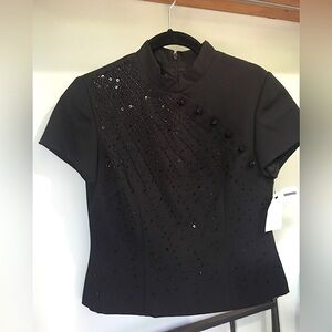 NWT Liz Claiborne black vintage sequin short sleeve blouse 6P
